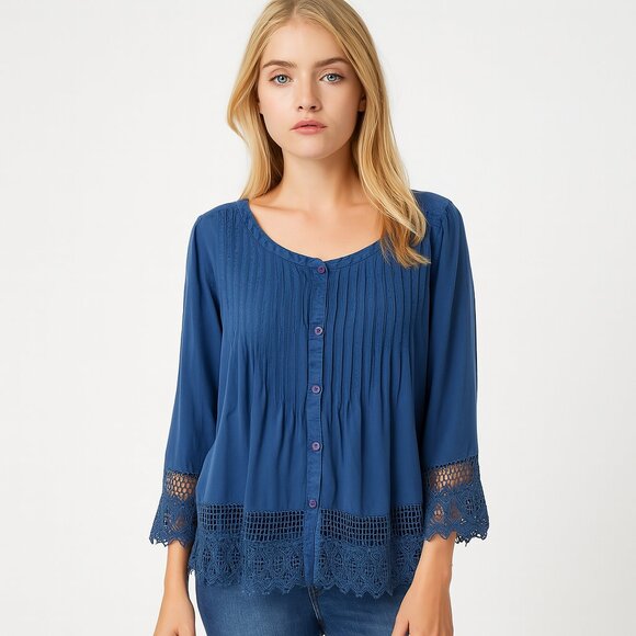 American Eagle Boho Lace Trim Button-Front Blouse | Size S/P - Picture 1 of 9